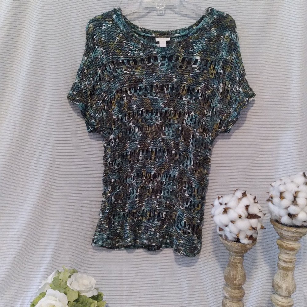 Chico's, Size 2, Blue/Green, netted sweater